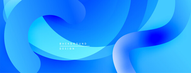 Abstract blue background. Smooth flowing shapes create dynamic visual effect. Gradient colors add depth, modern aesthetic.