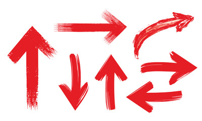 Set of hand drawn Red Arrow Brush. Grunge arrow paint different direction vector illustration and the red sketch has beautiful arrow lines drawn.