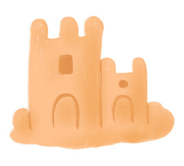Sand castle hand drawn isolated element. Children game at sea shore. Summer vacation