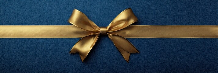 Elegant Gold Ribbon Crossing Over a Deep Blue Surface Creates a Refined and Luxurious Visual Harmony Suitable for Celebrations and Gifts