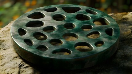 Intricate Green Jade Lotus Disc Ornament