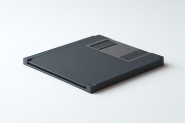 capture minimalistic shot of vintage floppy disk isolated on white background featuring clean lines and ample copy