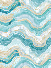 Fototapeta premium Abstract Teal and Gold Watercolor Wave Pattern