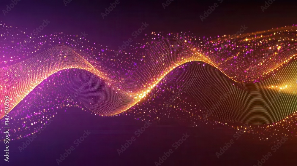 Canvas Prints abstract flowing light wave with sparkling particles on dark purple background digital art graphic d