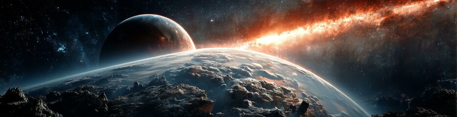 Naklejka premium Cosmic View of Earth and Planets