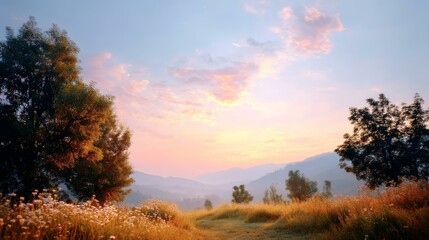 Sunrise over Mountain Meadow Landscape