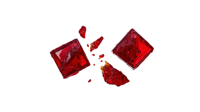 Shattered Red Jelly Cubes - Abstract Food Photography