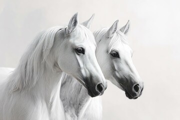 Obraz premium Two Majestic White Horses in Elegant Pose