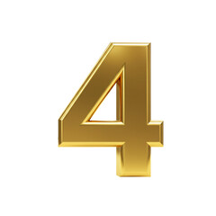 Obraz premium Elegant 3D render of number four in shiny gold on clean white backdrop