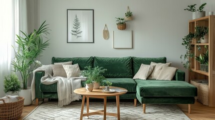 Modern Green Velvet Sectional Sofa Living Room Decor