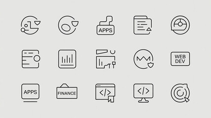Thin line vector icon set apps finance web dev etc