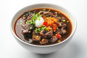 Delicious Beef Stew in a Bowl with Soft Boiled Egg