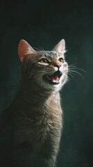 Obraz premium A Detailed Close-Up of a Meowing Cat