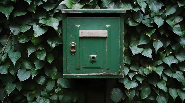 Rustic Green Mailbox on Lush Ivy Wall