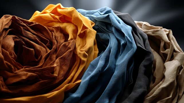Colorful fabric rolls in various shades arranged artistically