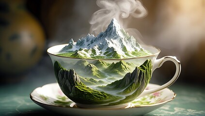 Mountain in a cup, green tea cup