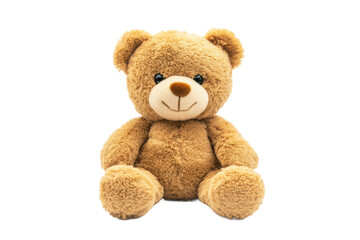 Cute teddy bear sitting upright on transparent background