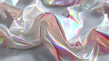 Fototapeta premium Shimmering Iridescent Wrinkled Plastic Sheeting Background Texture