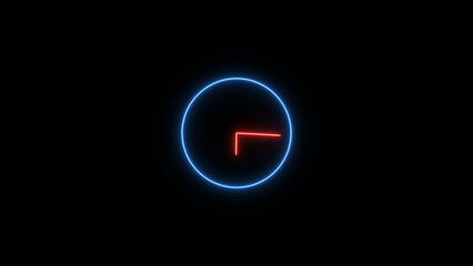 Obraz premium Abstract neon clock icon illustration. Digital and analog clock 24 hours isolated on black background 4k illustration. 