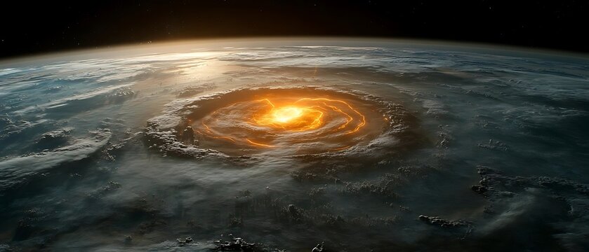 Fiery Earth impact, space view