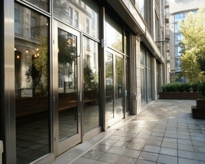 Modern Commercial Building Exterior with Patio