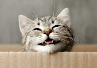 Happy Kitten in a Cardboard Box