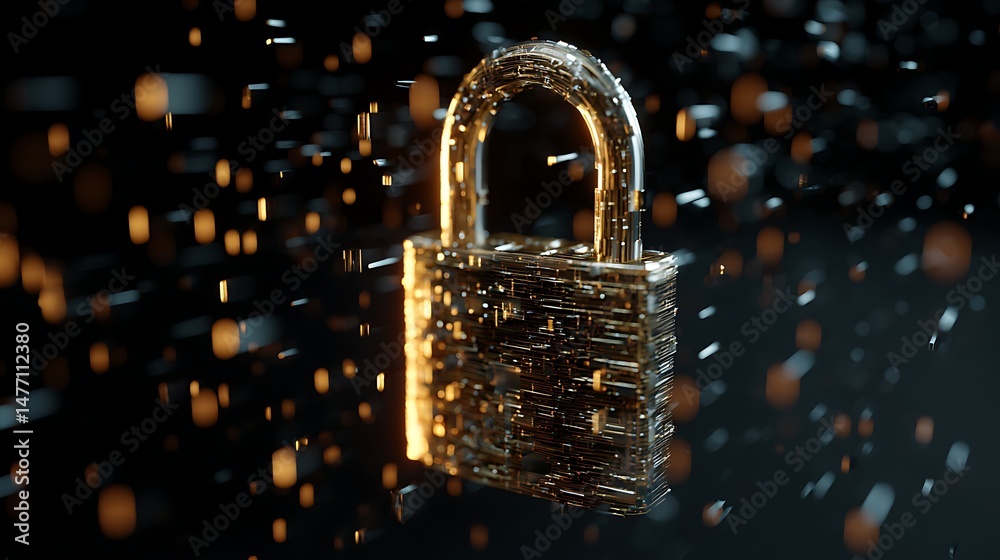 Poster Futuristic background with a padlock as a symbol of internet security and personal data protection