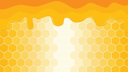 Honeycomb Background with Dripping Honey – Sweet Bee Hive Hexagon Pattern for Product Packaging, Banner, Poster, and Label Design
