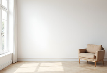 Minimalist modern living room interior background, living room mock up in scandinavian style, empty wall mockup
