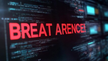 "Breat Arence!" The image presents a cinematic close-up of a digital display with red text in the center - Powered by Adobe