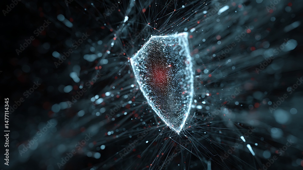 Poster Futuristic digital cybersecurity shield protecting tech data network