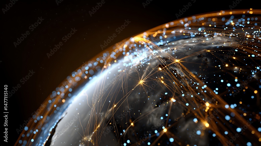 Poster futuristic globe with digital lights and lines
