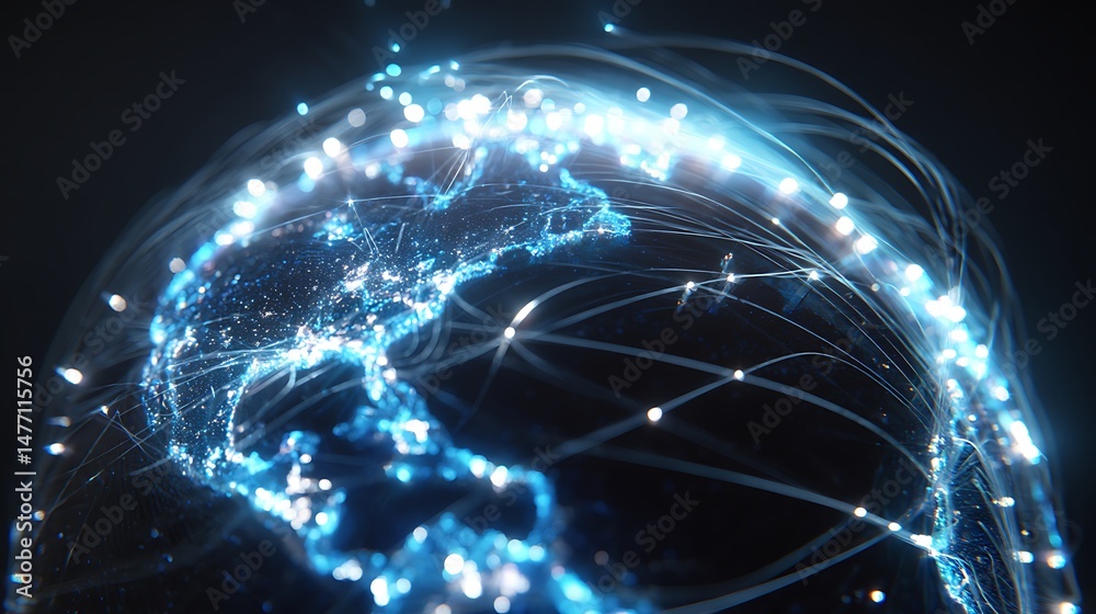 Poster futuristic globe with digital lights and lines