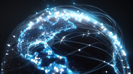 Futuristic globe with digital lights and lines