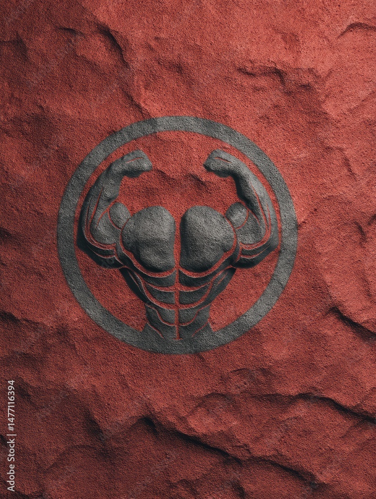 Poster fitness gym logo displayed over an abstract muscle texture background in a modern design that emphas