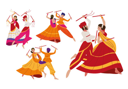 Colorful Dance Traditional Costume Movement Celebration Stickers Set