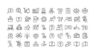 Question line icon set. Problem, confusion, asking and questioning, question mark