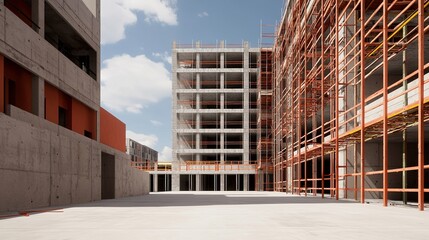 Construction chaos in modern building project urban site gigapixel visuals industrial environment wide-angle view