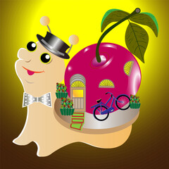 Funny snail $ cherry - house. Vector graphics.