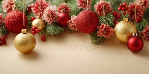 Christmas Decorations with Red and Gold Ornaments