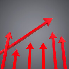 Red 3D arrow pointed upward growth success.