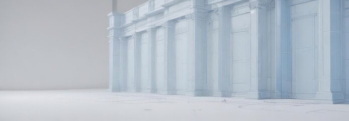 Obraz premium Crisp white background with subtly faded blue architectural blueprint overlay , vintage, retro