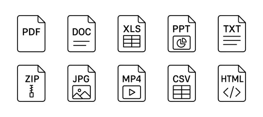 File type icons: PDF, DOC, JPG, MP4, ZIP, CSV and others