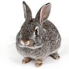 Obraz premium Adorable studio portrait of a fluffy gray bunny against a white background