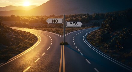 Choosing a Path at Road Fork with Yes and No Sign