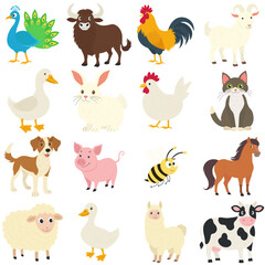Naklejka premium Cute Cartoon Farm Animals Set