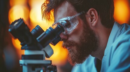 Scientist using Microscope in Lab