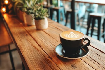 Wooden Countertop with Latte Art