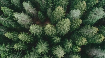 Aerial View Lush Green Coniferous Forest Trees