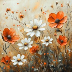 A vibrant floral display of orange and white flowers.